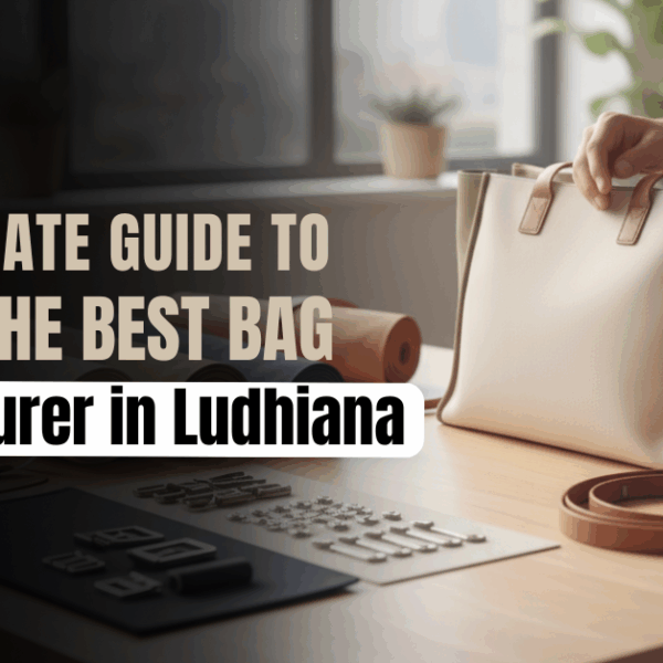 Bag manufacturer in Ludhiana crafting a high-quality handbag on a worktable with tools and material.
