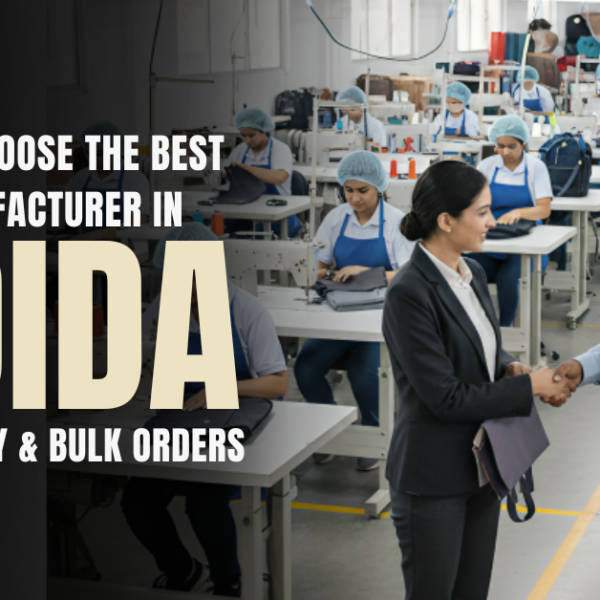 Client shaking hands with a bag manufacturer in a Noida bag factory during bulk order discussion