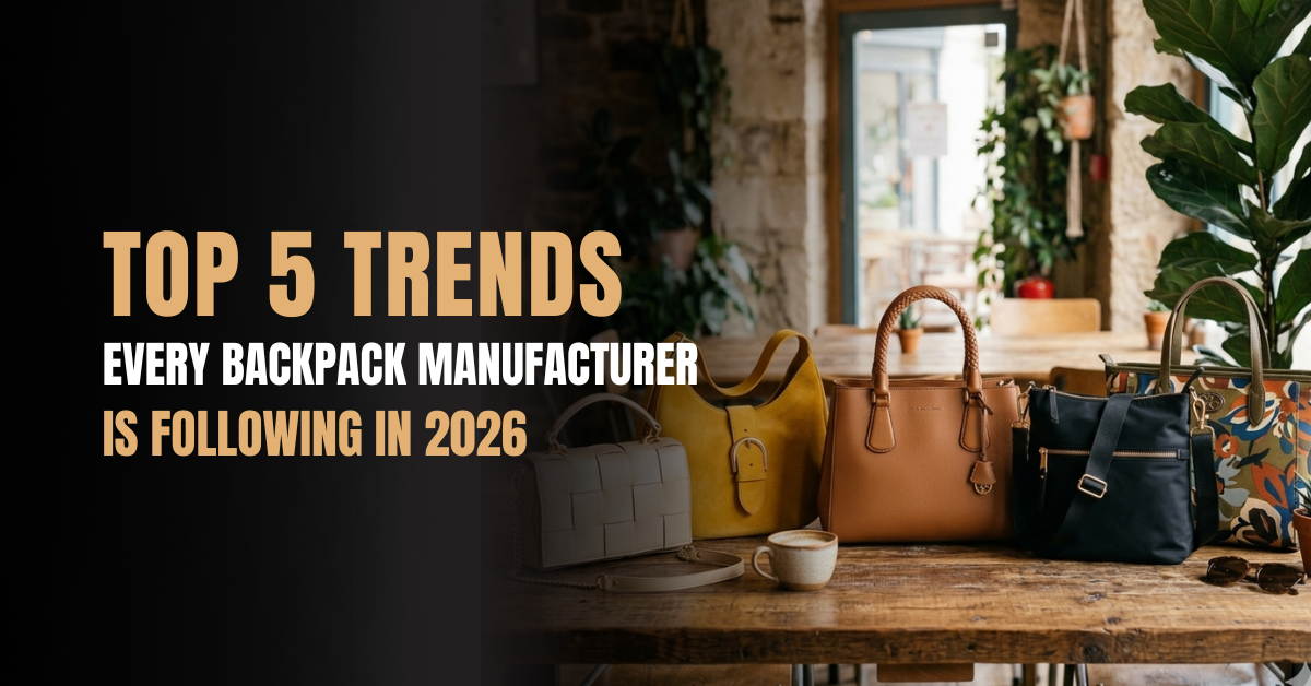 Top 5 backpack manufacturer trends in 2026 showing eco-friendly materials, smart backpacks, ergonomic design, and modular bags for modern users