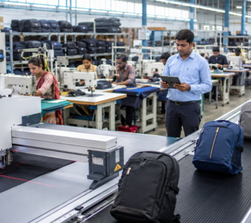 Modern bag manufacturing automation in India with advanced cutting, stitching, and quality control machines producing high-quality bags efficiently.