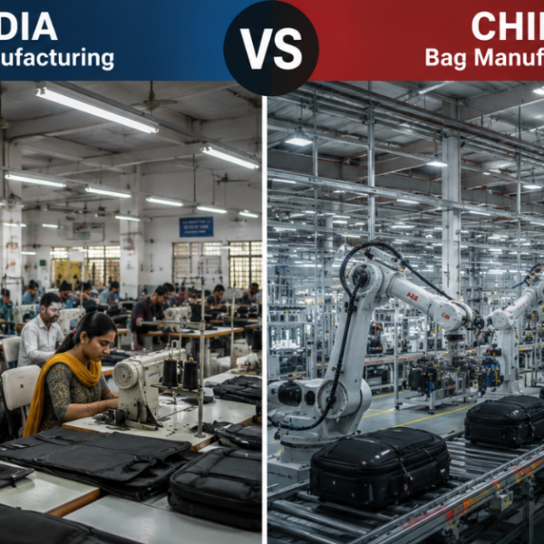 Bag Manufacturing in India Compared with China highlighting modern production, skilled workforce, and custom bag manufacturing by a leading Bag Manufacturer in India