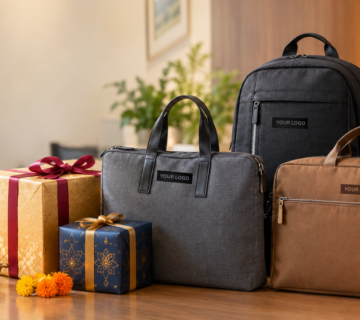 Custom branded bags arranged as Diwali corporate gifting 2026 gift sets